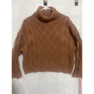 Elie‎ Tahari Womens Turtleneck Fisherman Sweater S Brown Diamond Knit Pullover